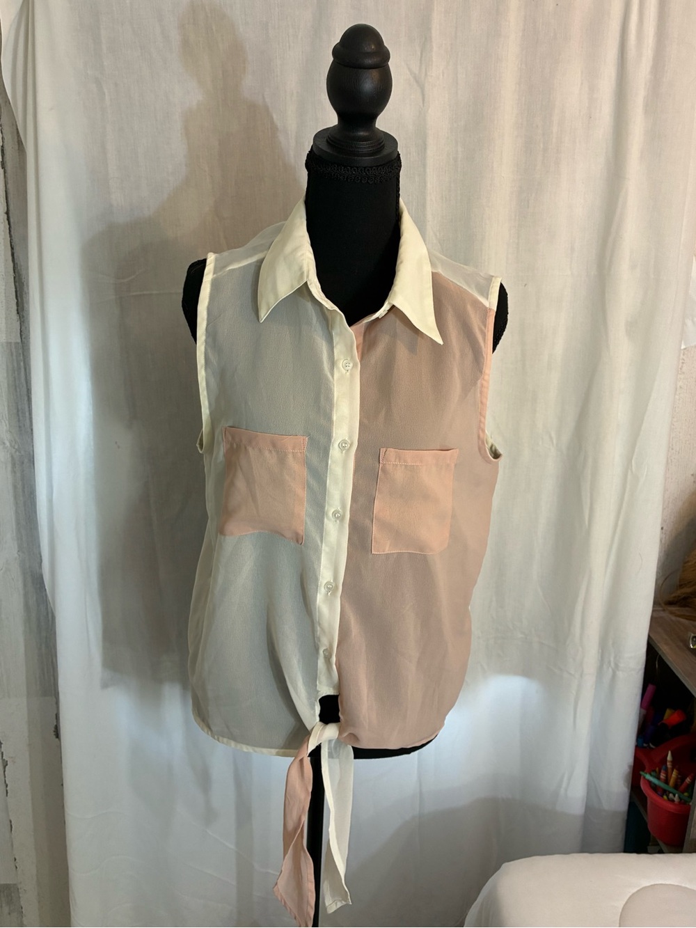 indulge Cream and Blush Tie-Front Sleeveless Camisole sheer